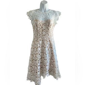 ELIZA J Lace Asymmetric Fit & Flare Dress White Color Size 2